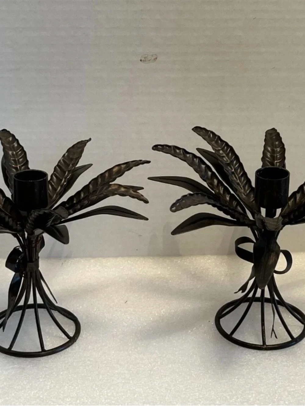 Vintage American Heritage Metal Wheat Sheaf Taper Candlestick Holders